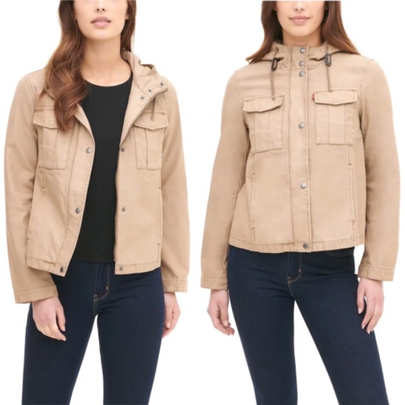 Levi's Jackets & Blazers - Levi's Hooded Crop Preppy Field Utility Cotton Jacket Khaki XL NWT